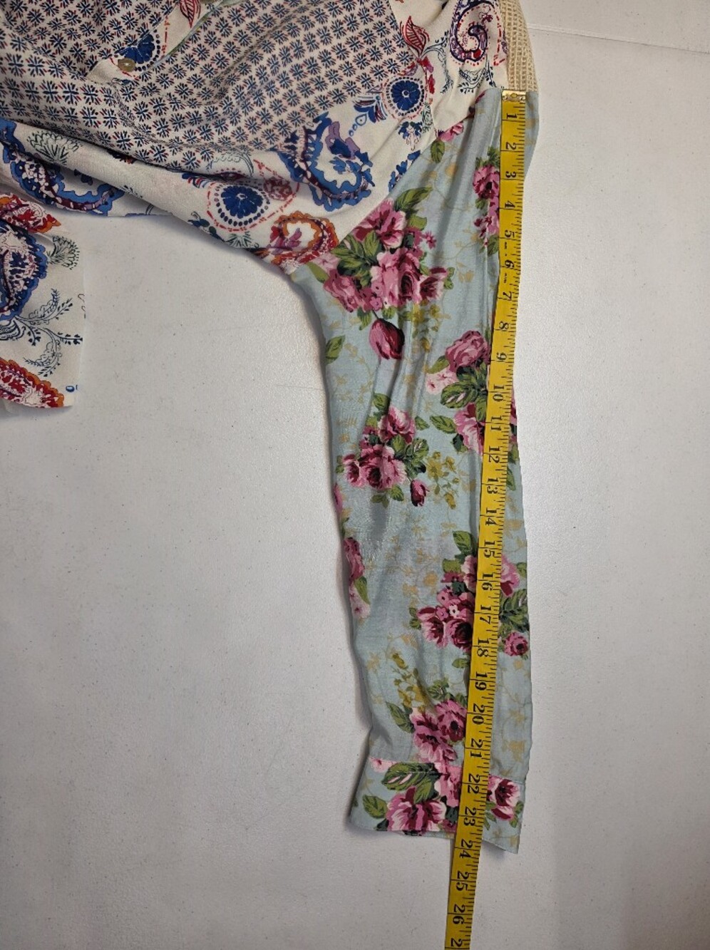 John Mark Floral Embroidered Sheer Panel Long Sleeve Top Mixed Pattern Patchwork - Picture 12 of 12